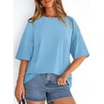 thumbnail image 3 of PRETTYGARDEN Women's Spring Going Out Tops Casual Short Sleeve Crewneck Loose Fit Basic Cute Tee Shirts Summer Outfits, 3 of 10
