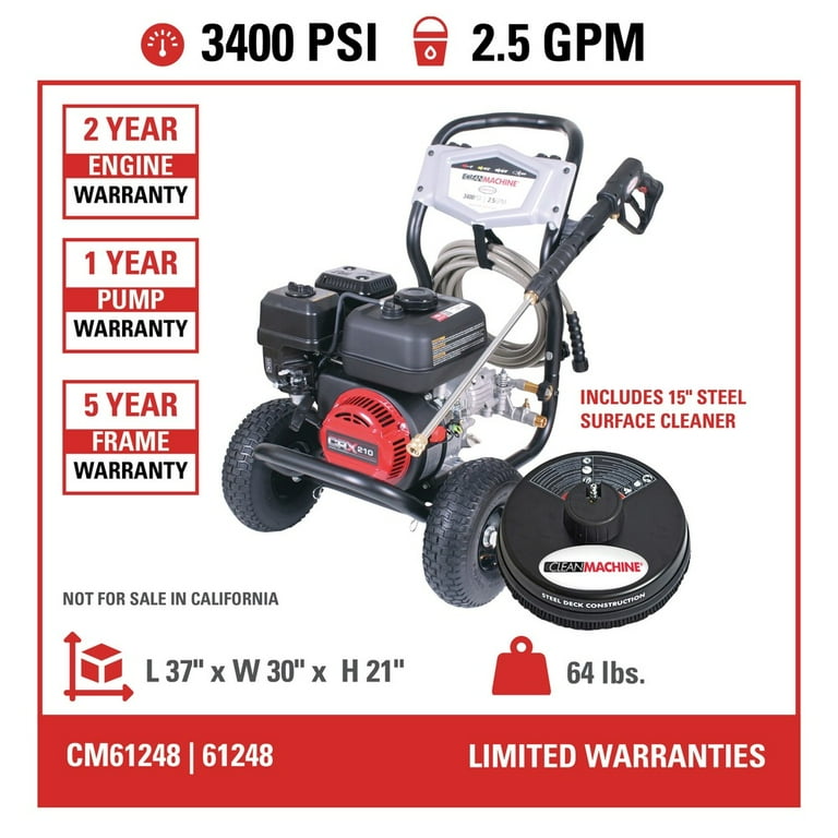 Simpson Clean Machine Gas Washer, 2.5 GPM 3400 PSI CRX Simpson Clean Machine Gas Washer, 2.5 GPM 3400 PSI CRX