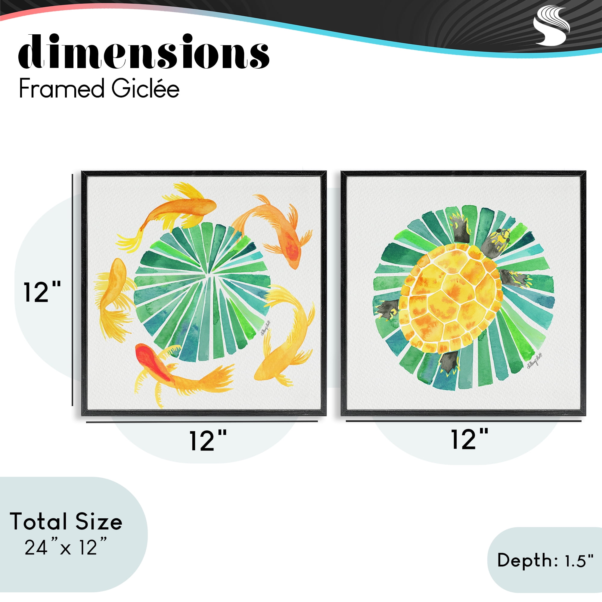 Stupell Industries Orbital Aquatic Creatures 2 Piece Black Framed Giclee Art Set, design by Hillary Holt