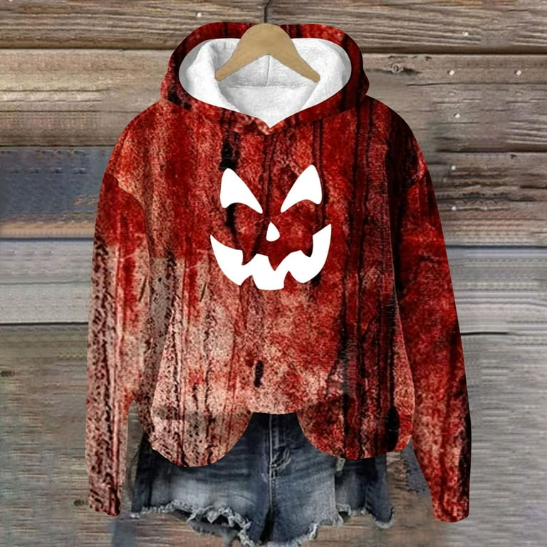 ZtnMapt Halloween Costumes Women 2024 Oversized Horror Pumpkin Bat Ghost Print Graphic Hoodie Plus Size Trendy Sweatshirt Casual Long Sleeve Hooded Fall Outfits Brown L Walmart