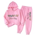 thumbnail image 2 of Dakiuu Girls Winter Clothes Fashion Heart Warm Fleece Lined 2 Pieces Hooded Sweatsuit Thermal Long Sleeve Hoodie Sweatshirt Sweatpants Outfit Pants Set for 2-7 Years Kids Red 5-6 Years (6Y), 2 of 7