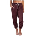 thumbnail image 1 of Womens Fashion Solid Color Comfortable Leisure Pocket Nine-Point Pants, 1 of 4