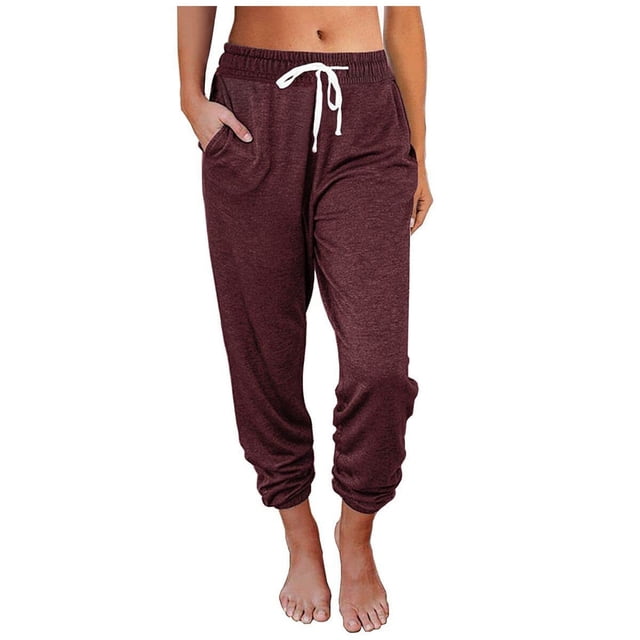 Womens Fashion Solid Color Comfortable Leisure Pocket Nine-Point Pants