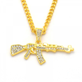 thumbnail image 1 of Shiny Jewelers Usa Mens Iced Out Machine Gun Ak 47 Pendant Chain Necklace Set, 1 of 4