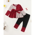 thumbnail image 3 of Toddler Baby Girls Clothes 12-18 Months Girls Fall Winter Outfits Girls Long Sleeve Color-blocked Top Pants 2PCS Set Red, 3 of 5