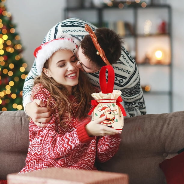 Bolsa de lona para dulces navideños, manzanas para la fiesta de Nochebuena, bolso con cordón, bolsa de regalo navideña