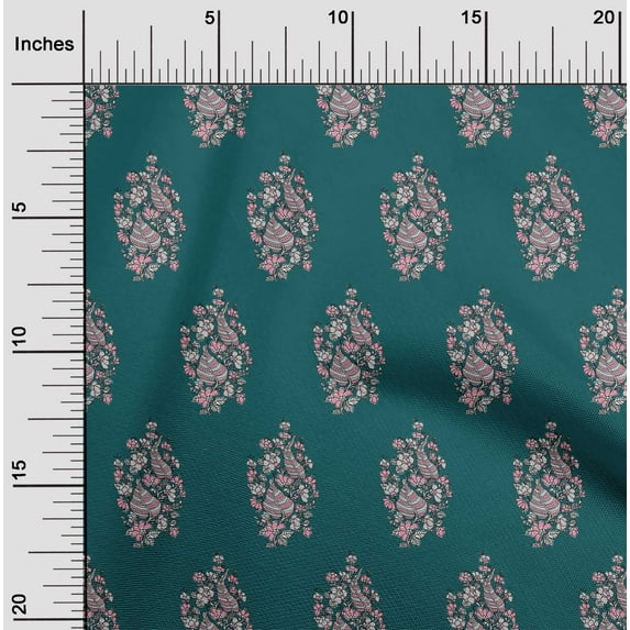 oneOone Cotton Poplin Twill Dark Teal Blue Fabric Leaves & Floral Block Diy Clothing Quilting Fabric Print Fabric By Yard 56 Inch Wide