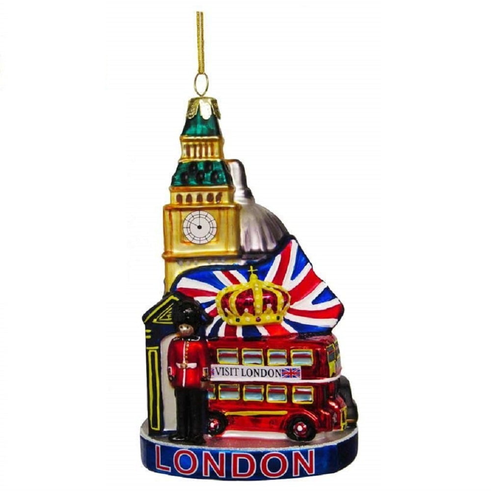 London England Cityscape Glass Christmas Tree Ornament C7583 5.25 Inch