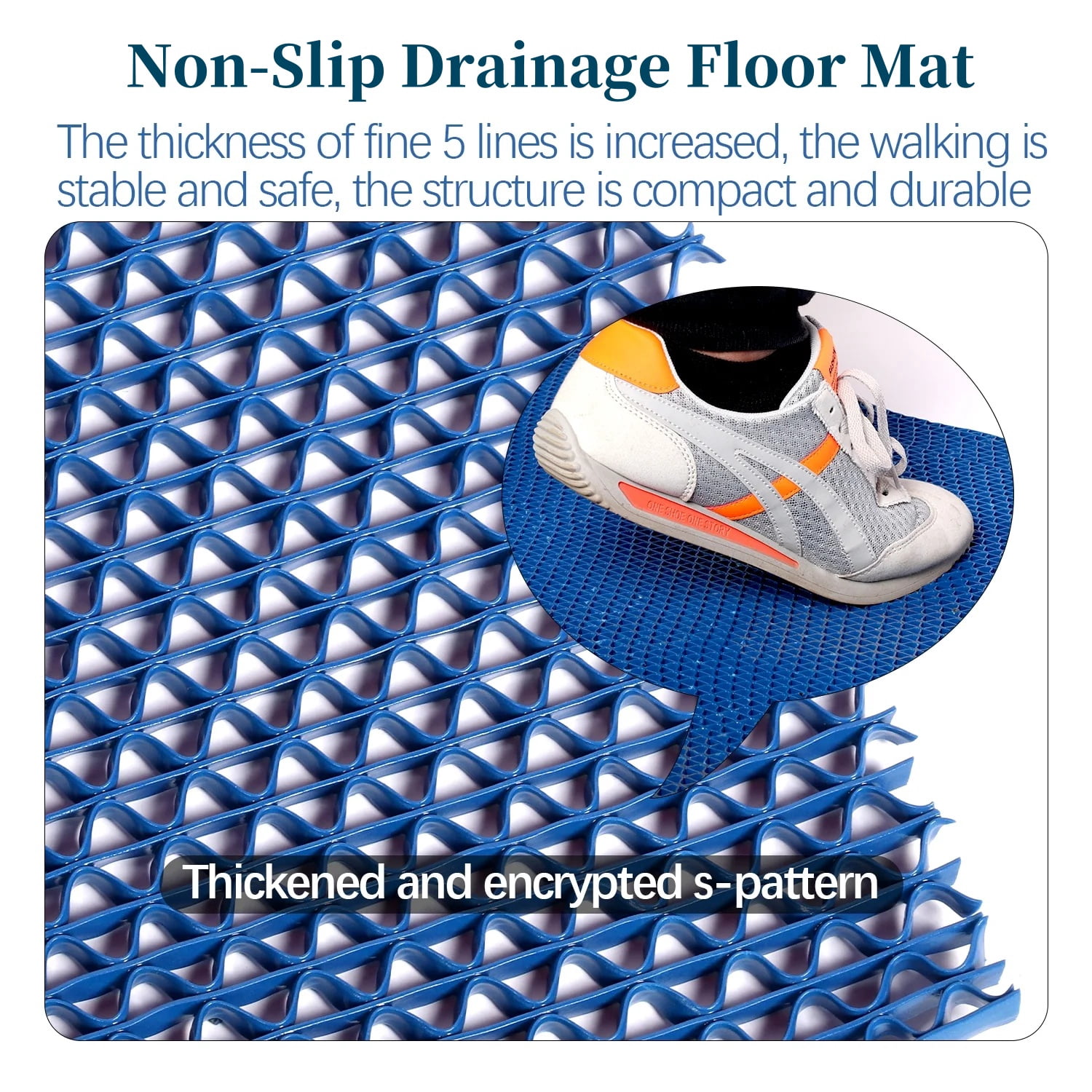 OVYEOFR Pool Deck Drainage Mat – 3 x 10Ft PVC UV-Proof Heavy Duty Outdoor Flooring for Wet Areas, Doubles as Restaurant Floor Mats(Blue)