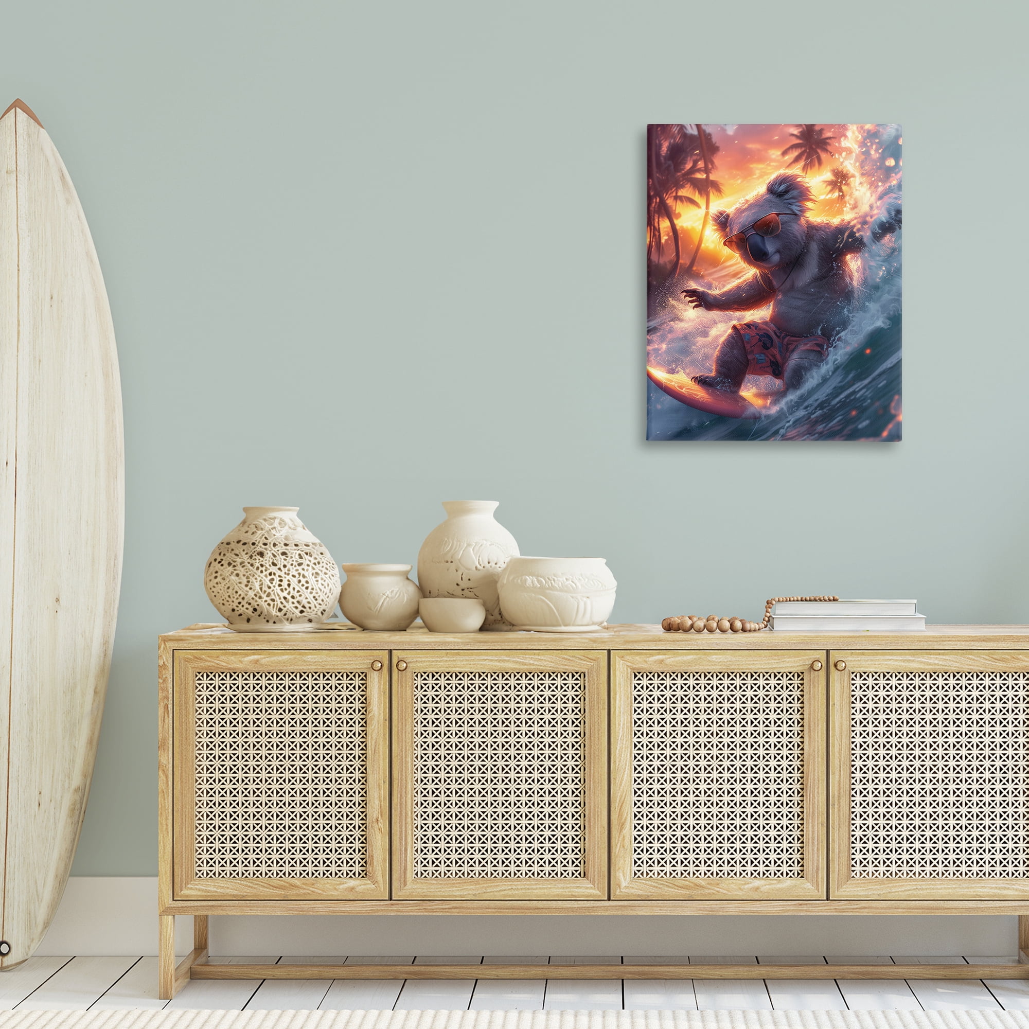 Stupell Industries Surfing Tropical Koala Coastal Painting Gallery Wrapped Canvas Art Print Wall Art, 24 x 30