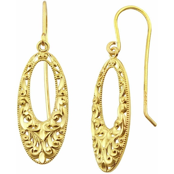 US GOLD 10kt Gold Vintage Lace Oval Drop Earrings