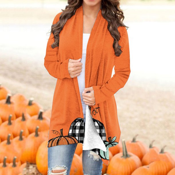 Puntoco moda mujer camiseta de manga larga frente abierto prendas de vestir exteriores sueltas impresión blusa abrigo tops Halloween Cardigan blusa Puntoco Puntoco-1