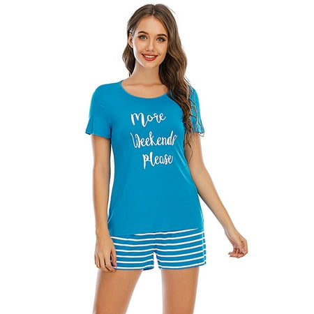 

Womens Pajama Set Striped Short Sleeve Sleepwear Pjs Sets