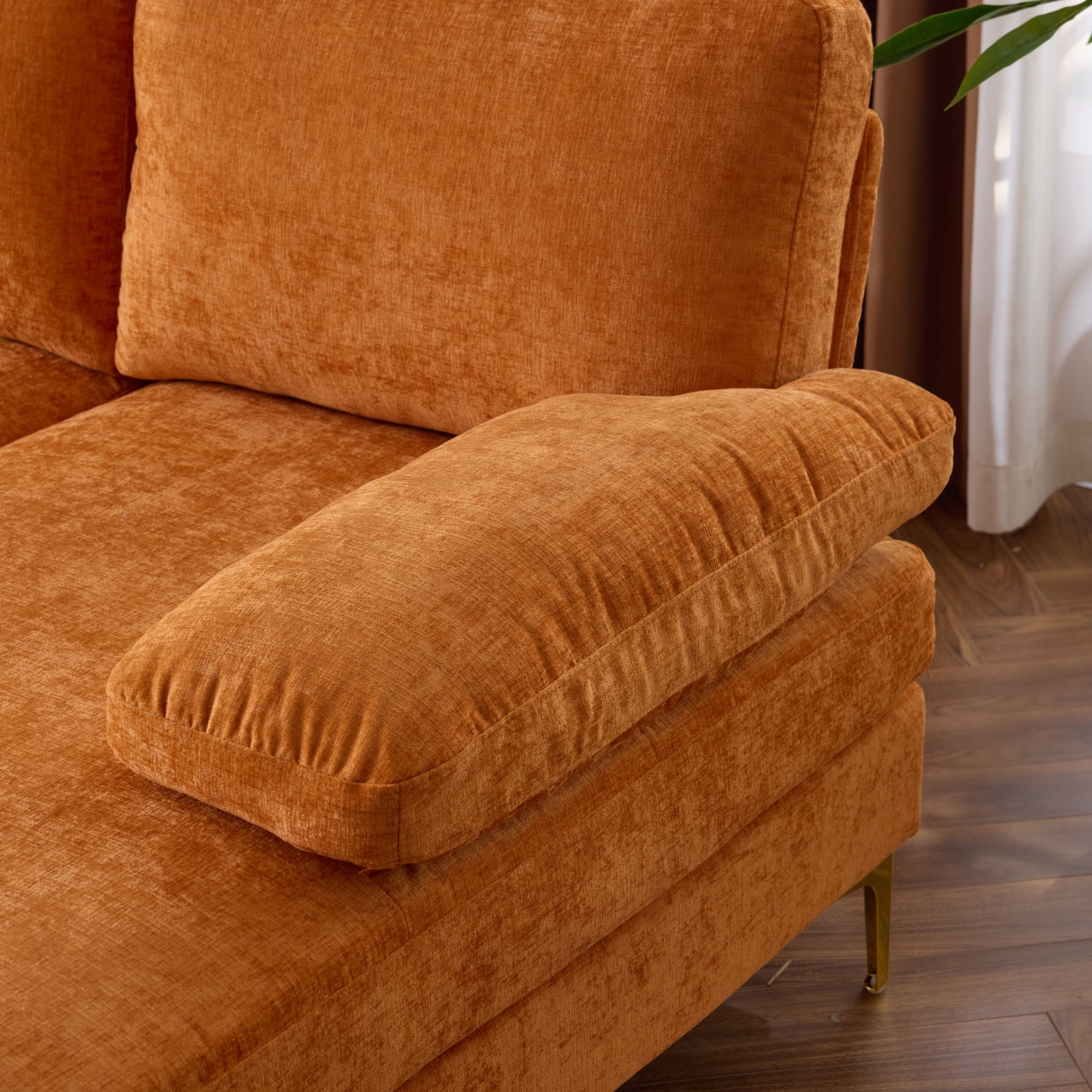 Ktaxon Sectional Sofa Set, 110" U-Shaped Chenille Couch, 4 Seat Lounge Sleeper with Double Chaise for Living Room Orange