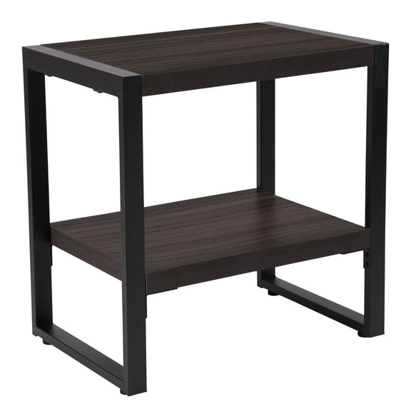 Emma   Oliver Charcoal Wood Grain Finish End Table with Black Metal Frame