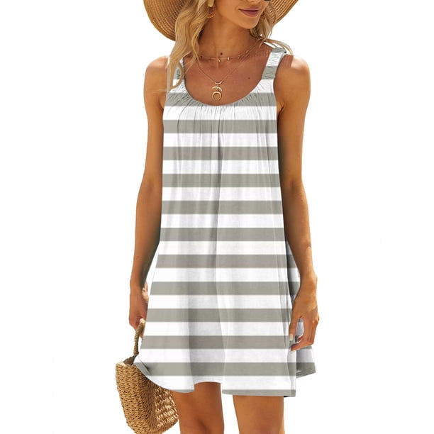 ICHUANYI Clearance Women's Beach Dress Bikini Beachwear Coverups Casual Vacation Short Summer Halter Dresses(Gray, XL) ICHUANYI WER2023080800144