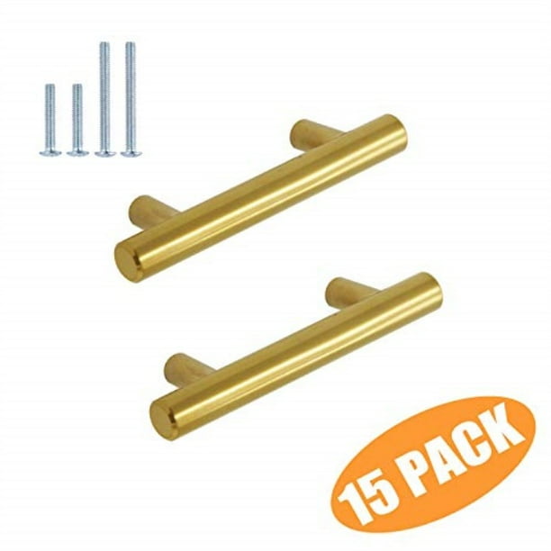 Probrico Kitchen Cabinet Handles Brushed Brass 2 12 Inch Gold Drawer Pulls Modern Round T Bar Hardware 15 Pack Com Inch Gold Drawer Pulls Modern Round, 12 Inch Cabinet Pulls