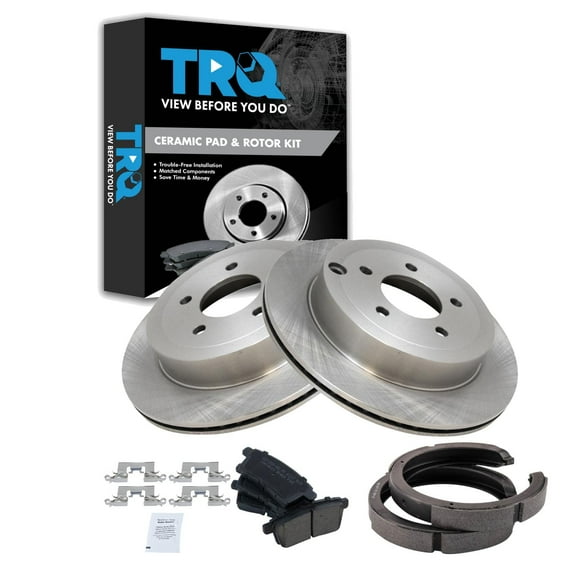 TRQ Rear Brake Pad & Rotor Kit Brake Pads Brake Rotor Parking Brake Shoe Set Ceramic Fits Select 2007-2010 Ford Edge Lincoln MKX
