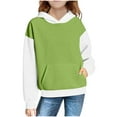 thumbnail image 2 of Spazoro Girls Swearshirts, Hooded Fall Winter Long Sleeve Color Block Casual Pullover Tops for Girls Green Size 5 T, 2 of 7