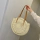 thumbnail image 5 of Bolsos de paja para mujer, bolsos de paja de maíz redondos tejidos a mano, bolsos grandes de playa de verano, bolso de hombro con asa tejida, 5 of 5