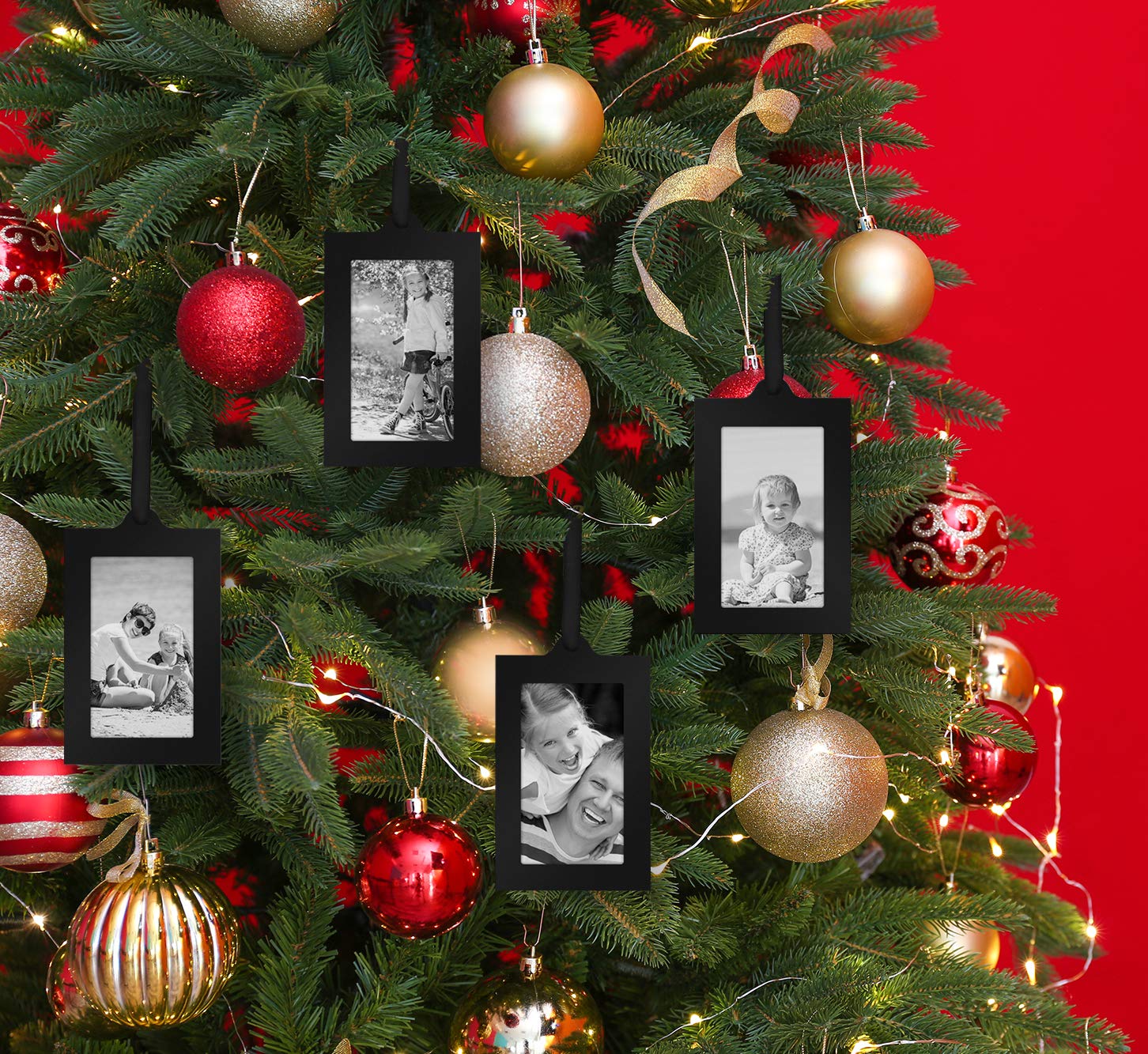 Americanflat 4 Piece 2x3 Hanging Picture Frames in Black with Adjustable Ribbon Tassels - Metal