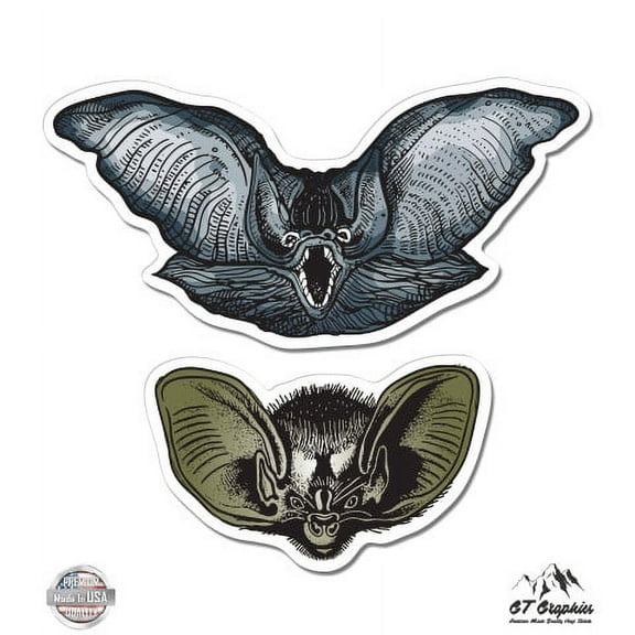 Bats Set of 2 Heads Realistic - 3" Vinyl Sticker - For Car Laptop I-Pad Phone Helmet Hard Hat - Waterproof Decal