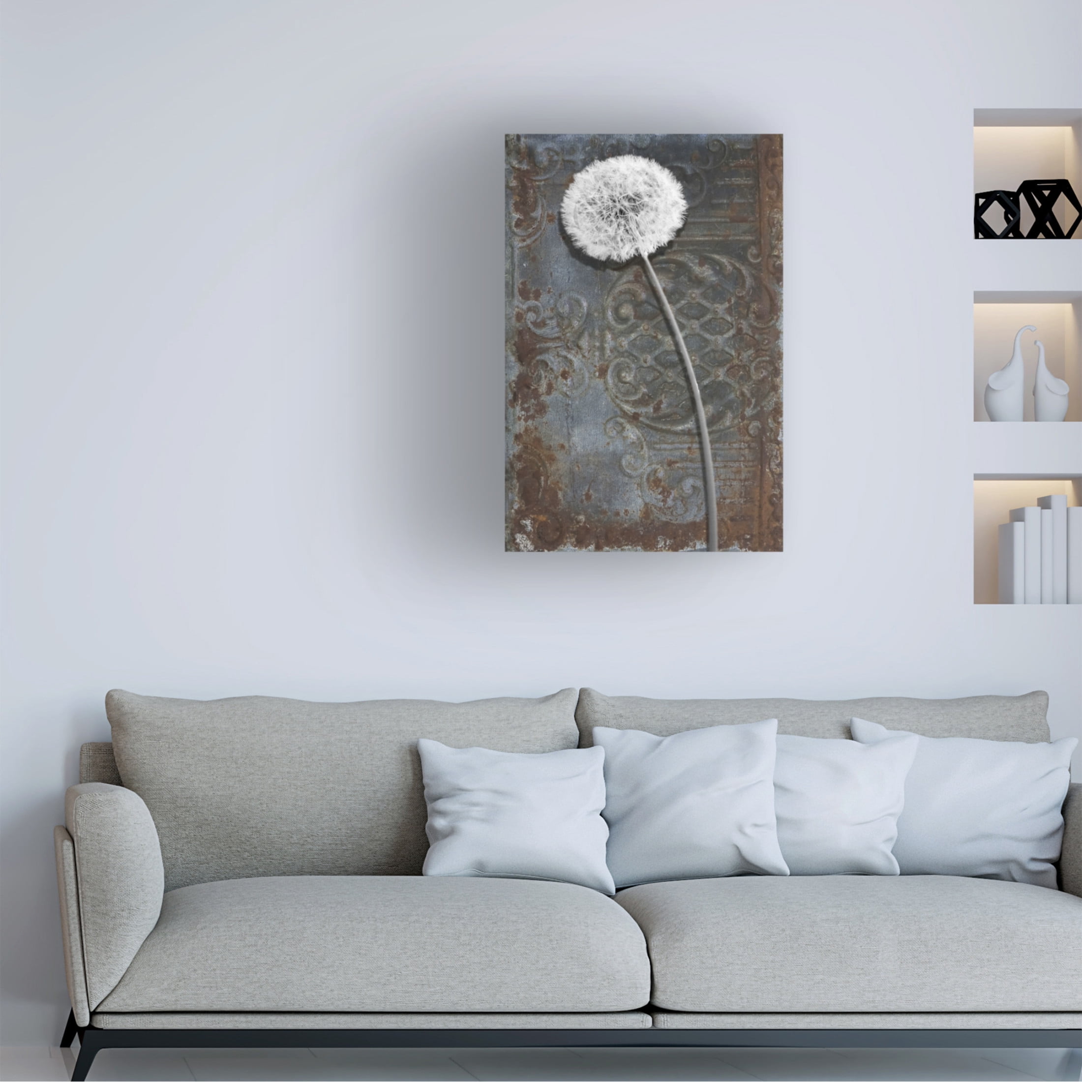 Canvas Wall Art - Sasha 'Engraved Dandelion' Wall Art for Living Room, Bedroom, or Office Décor by Trademark Fine Art - 12 x 19 Inches