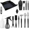 thumbnail image 1 of Kit de herramientas para plantas suculentas, 14 mini herramientas manuales de jardín + 1 tapete para macetas, rastrillo para plantas de interior, herramientas manuales de jardinería, negro, 1 of 5