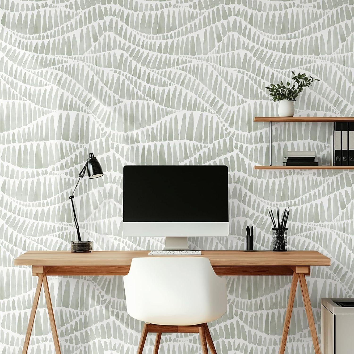 DAZLUT Green Wallpaper Modern Striped Wallpaper Peel and Stick Wallpaper Vinyl Boho Removable Wallpaper Self Adhesive Wallpaper for Bedroom Waterproof Contact Paper,17.3"×590"