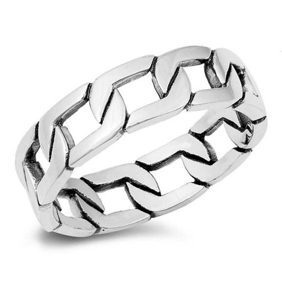 Cuban Curb Link Chain Ring .925 Sterling Silver Band Jewelry Female Male Unisex Size 9