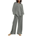 thumbnail image 2 of !Brilliant Two Piece Summer Outfits Women Fall Women's Casual Long Sleeve Round Neck Top/ Long Pants Set Loose Straight Tube Pants with Pocket Gray 5x, 2 of 6