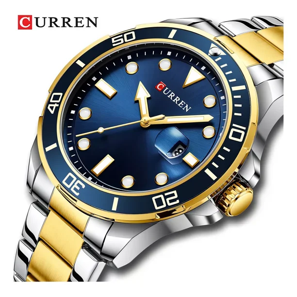 Relojes Impermeables Con Calendario De Cuarzo Curren Color del bisel Golden Bkue