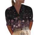 thumbnail image 1 of Blusa con botones sueltos con estampado de cuello en V informal de manga media para mujer OAVQHLG3B Store  lin121212, 1 of 5