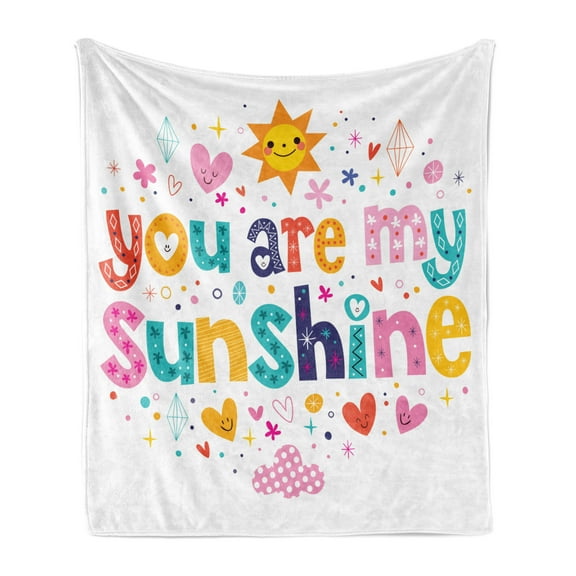 Saying Soft Flannel Fleece Throw Blanket, Love Text Print Made by Fun Happy Animal and Heart Kids Nursery Theme, Cozy Plush for Indoor and Outdoor Use, 60" x 80", Multicolor, by Ambesonne