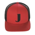 thumbnail image 2 of Daxton Baseball Trucker Hat 3D Capital Alphabet Letters Structured Mid Profile Cap, Red Black Hat, Black Letter J, 2 of 2