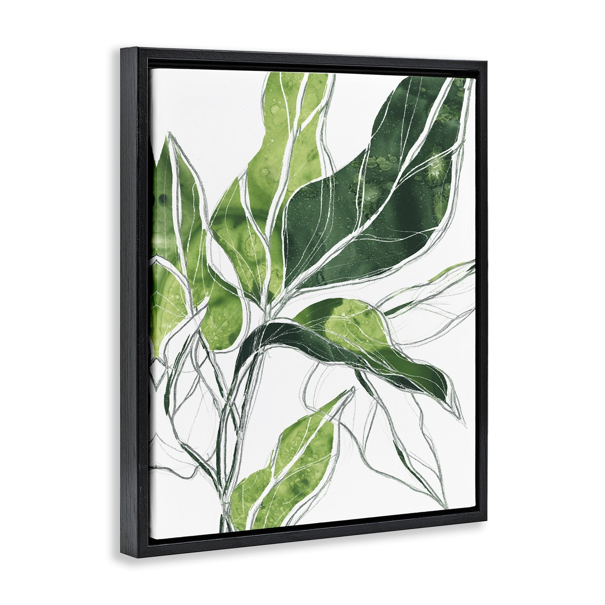 Stupell Industries Expressive Palm Linework Green Pop Detail Jet Black Framed Floating Canvas Wall Art, 24x30, by June Erica Vess