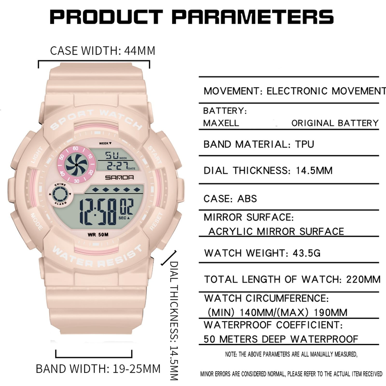 Findtime Digital Watch Womens Sport Waterproof White Wrist Watches for Women with Alarm Stopwatch Hourly Chime LED Display 12H/24H Calendar
