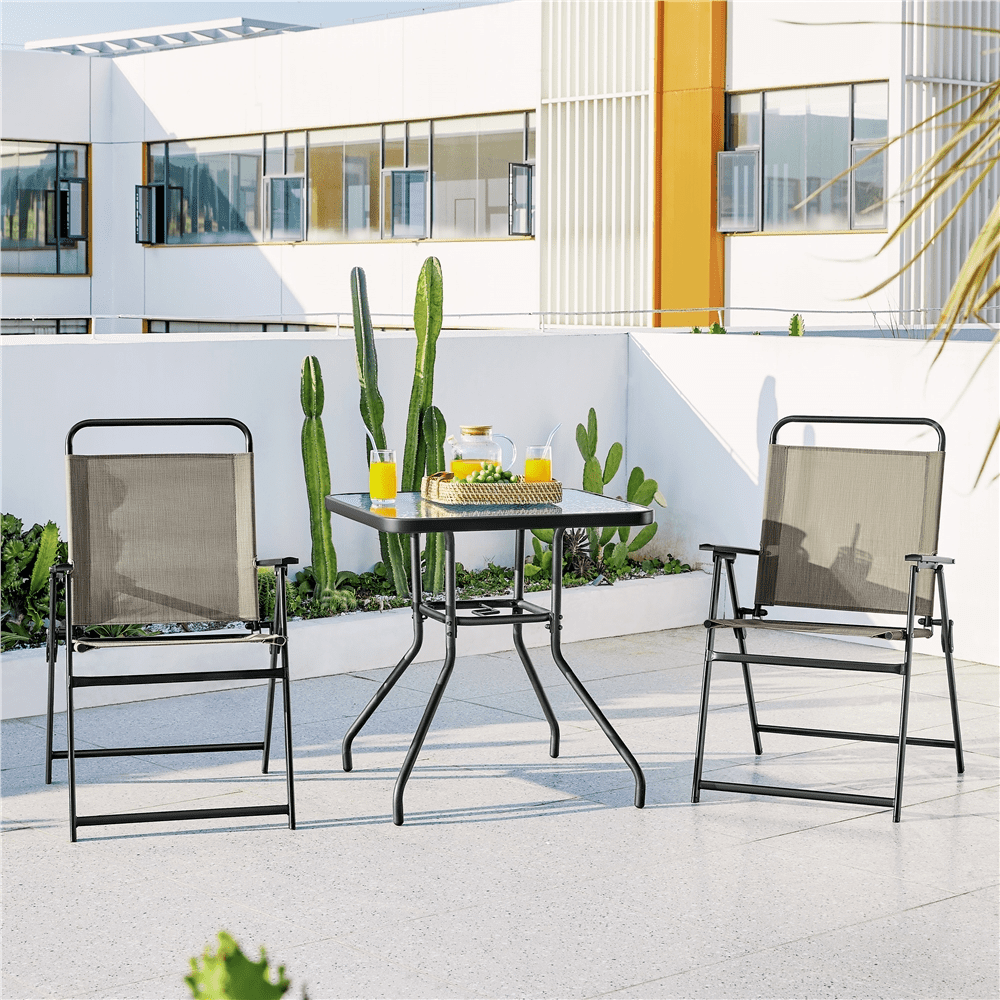 Renwick Foldable Dining Chairs with Backrest and Armrests, Set of 2, Brown