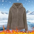 thumbnail image 2 of Fleece Hoodies Jacket Women Full Zip Hooded Jacket Oversized Winter Warm Sweatshirt Lightweight Short Cute Thin Coat Khaki XL, 2 of 3