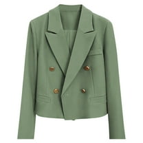 HAPIMO Womens Cropped Blazer Long Sleeve Work Office Jacket Blazer Casual Loose Lightweigth Fall Open Front Suit Jackets Outfit Pockets Winter Workout Green XXL