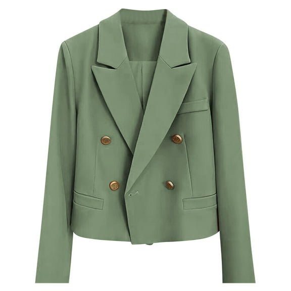 DeHolifer Blazers for Women Business Lapel Solid Color Pockets Long Sleeve Double Breasted Office Blazers Green 2XL