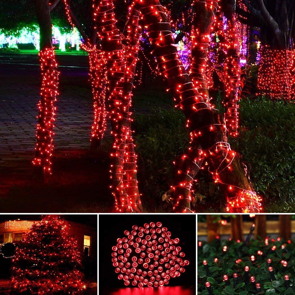 Rirool 2Pack 200 LED Red Solar Halloween Lights - 75.5ft, Waterproof Outdoor String Lights with 8 Lighting Modes for Patio, Tree - Christmas and Halloween Decorations