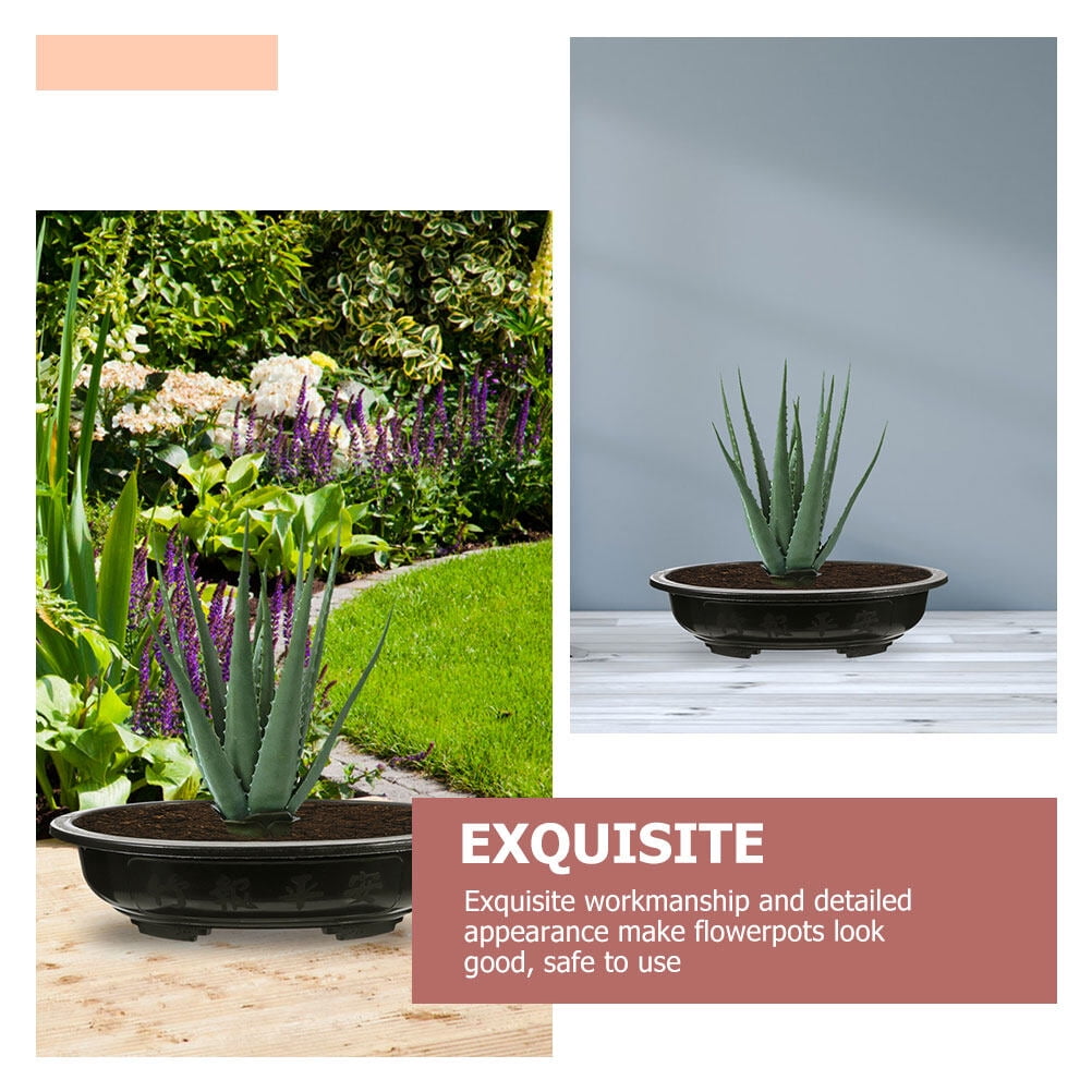 PartyKindom 4Pcs Decorative Black Plastic Flower Pots Oval Planter for Gardening and Home Plant Storage
