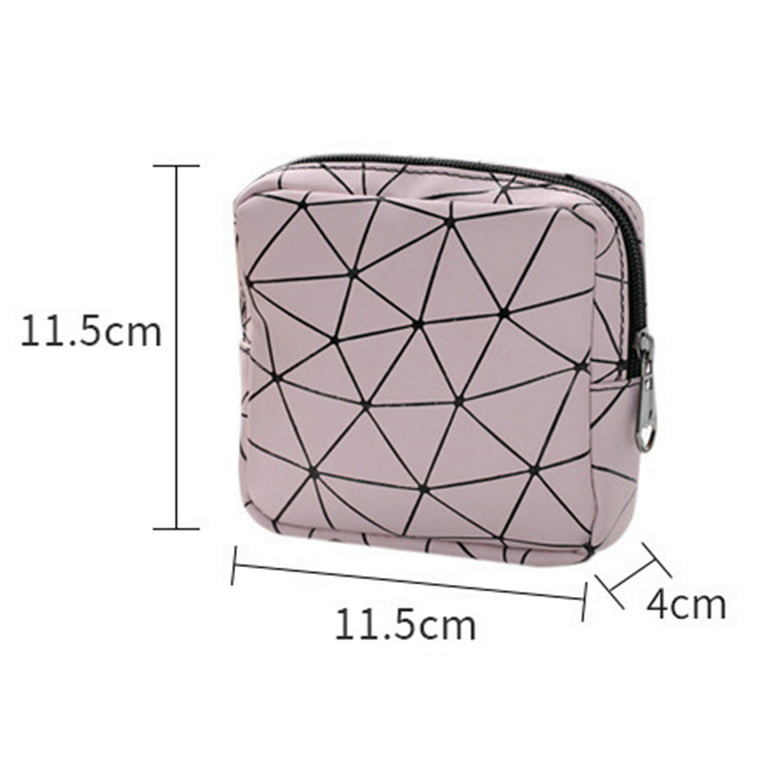 Walbest Faux Leather Sanitary Napkin Storage Bag, Small Size Waterproof  Women Coin Purse Dust-proof Cosmetics Zipper Exquisite Grid Tampon Storage