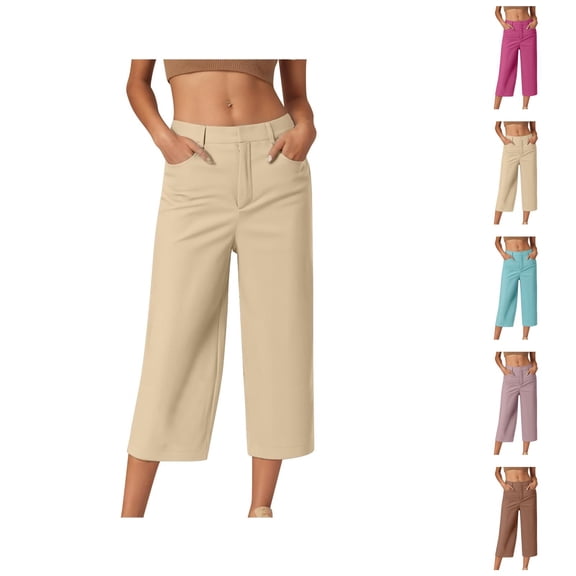Capri Pants for Women Spring Summer Wide Straight Leg Relaxed Fit Capris with Pockets Business Casual Work Pants