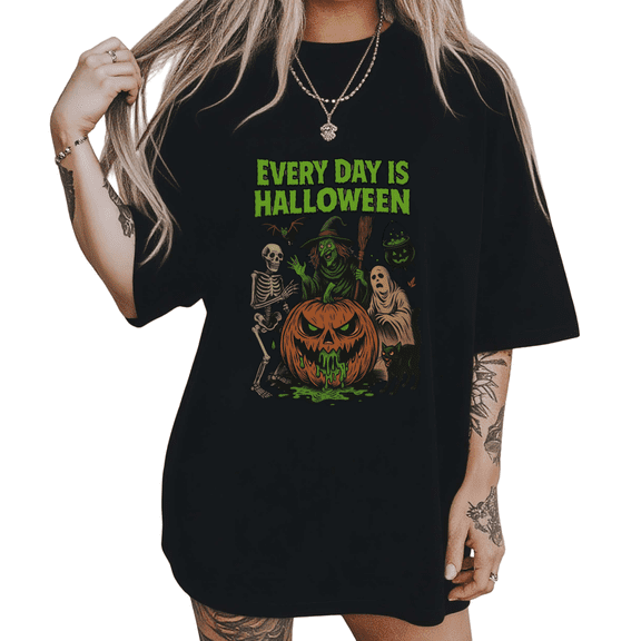 UNISHE Every Day Is Halloween Graphic Tee Short Sleeve Crewneck Print T-Shirt