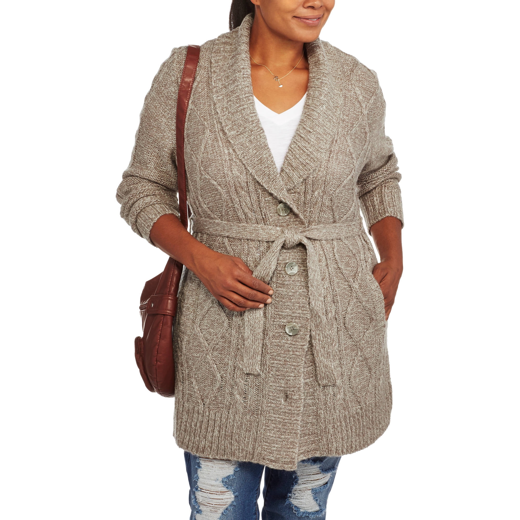 shawl collar belted cardigan
