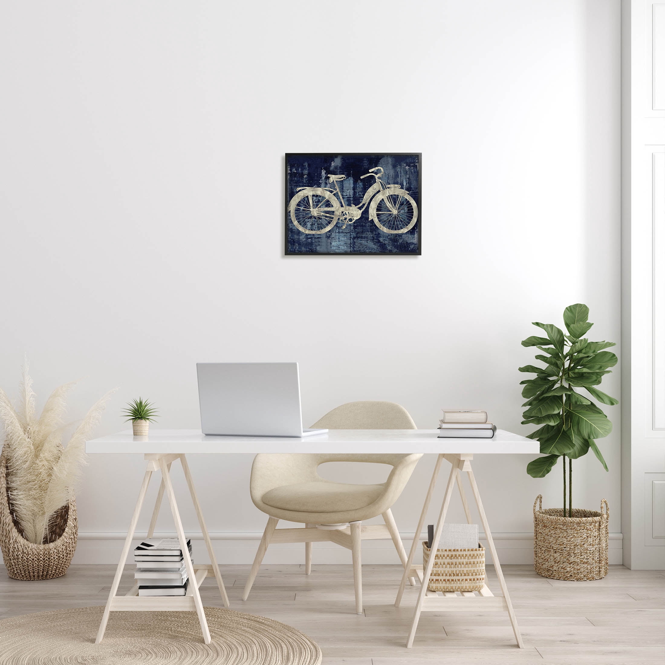 Rustic Bicycle Brushed Silhouette Transportation Graphic Art Black Framed Art Print Wall Art