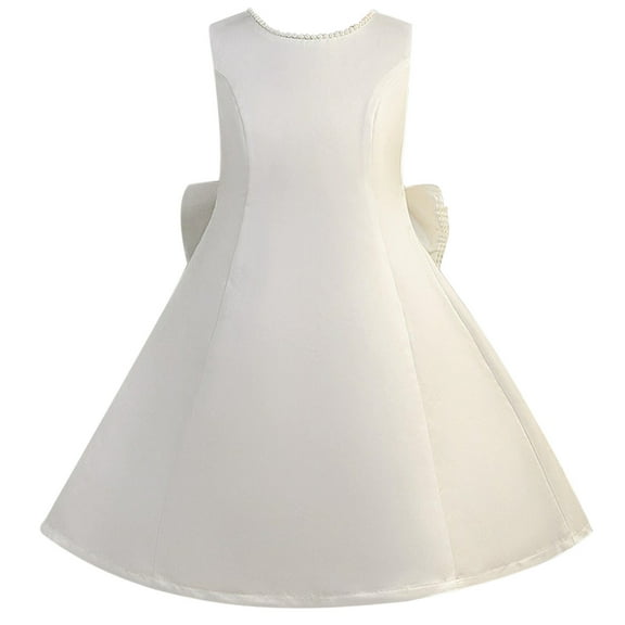 Pearl White Backless Party Dress – Bow Accent Gown for Girls, New Arrival Princess Style, Celebration Pair to Pink Dress for Girls Formality