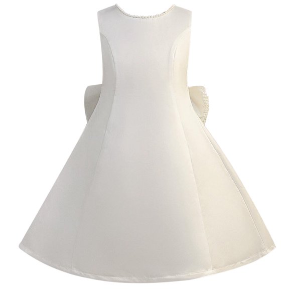 HXWCHs Knit Dress Elegant Pearl White Backless Bow Party Gown formal Dress for Girls toddler Attire White 10 Years